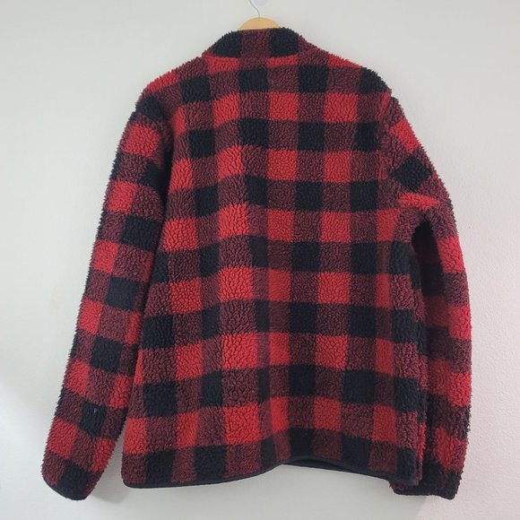 Lucky Brand Mens Sz XL Red Black Plaid Sherpa Jacket Full Zip Work Chores Barn - Picture 10 of 13